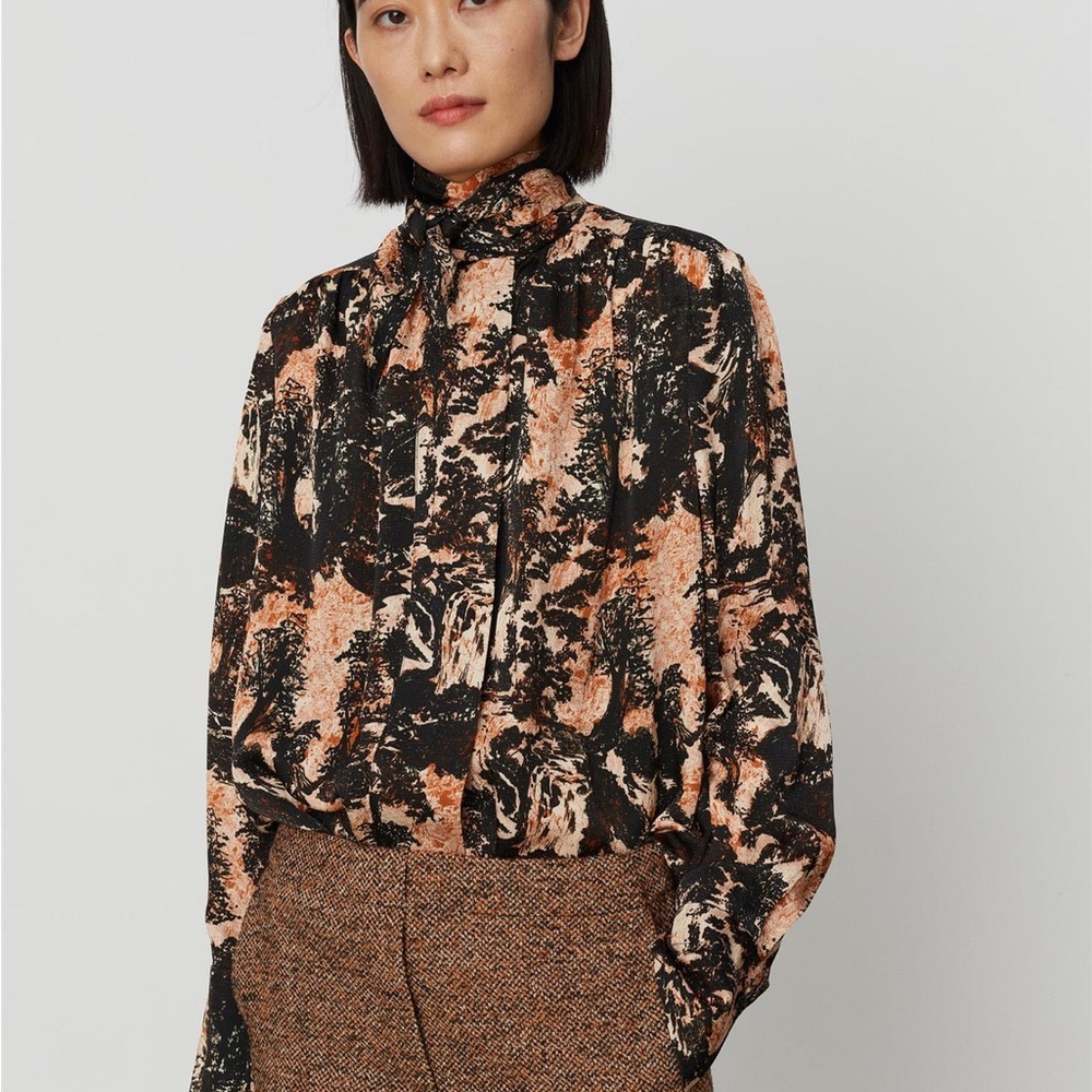 DAY BIRGER ET MIKKELSEN Women’s Kristen Fall Scenery Neck Tie Blouse Size Small - Picture 4 of 11